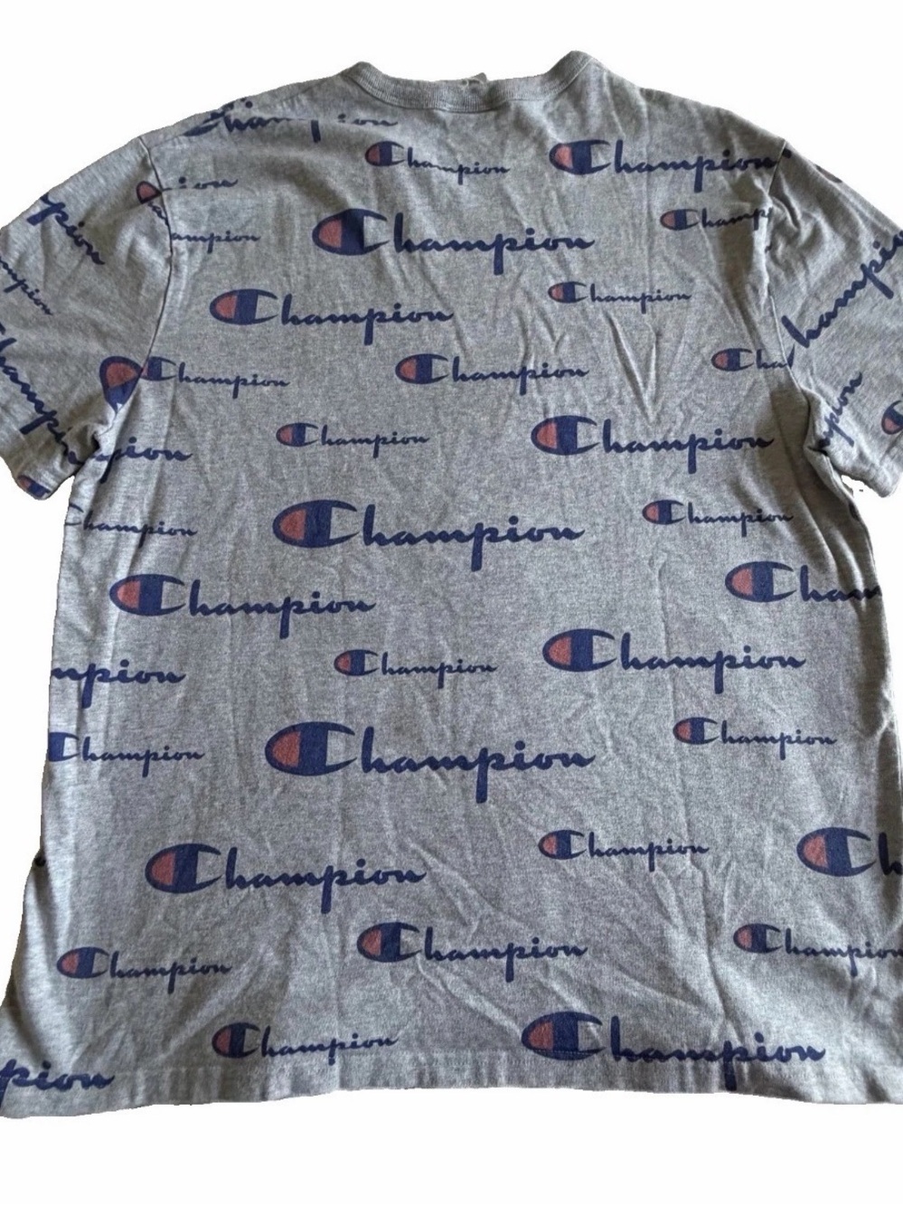 Champion Shirt Mens XL Allover Logo Print Graphic Tee Cotton Streetwear Sports